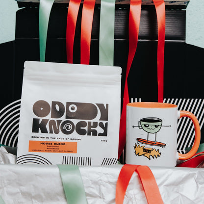 House blend and mug in box