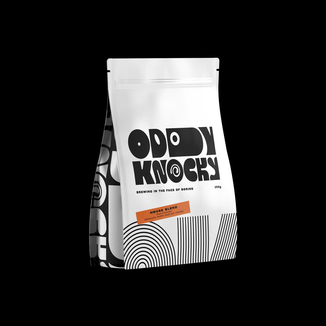 3-Month Prepaid Coffee Subscription - Filter: Oddly Knocky House Blend 250g coffee bag on a dark background.